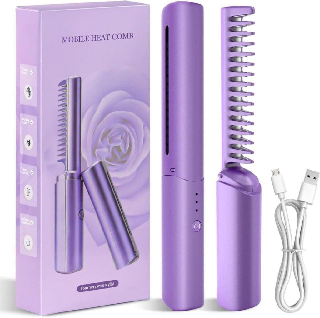 Portable Hair Straightener Cordless & Rechargeable Mini Adjustable Hair Straightener Hot Comb Quick & Easy Styling