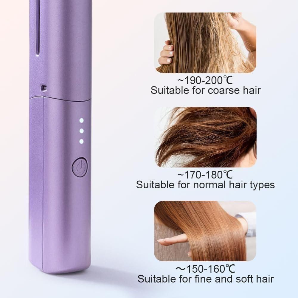 Portable Hair Straightener Cordless & Rechargeable Mini Adjustable Hair Straightener Hot Comb Quick & Easy Styling
