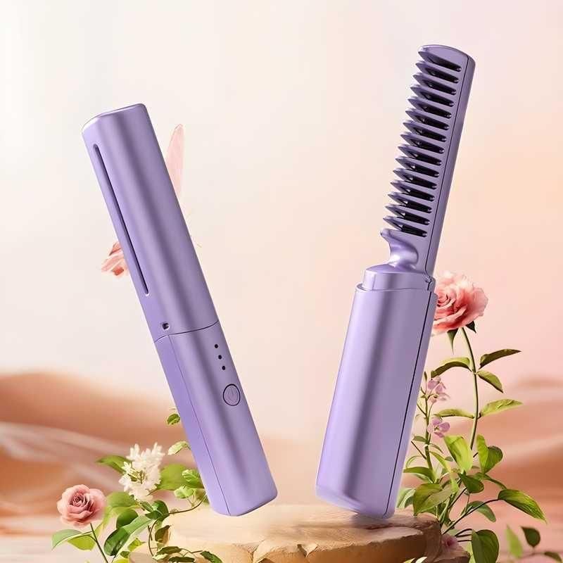 Portable Hair Straightener Cordless & Rechargeable Mini Adjustable Hair Straightener Hot Comb Quick & Easy Styling